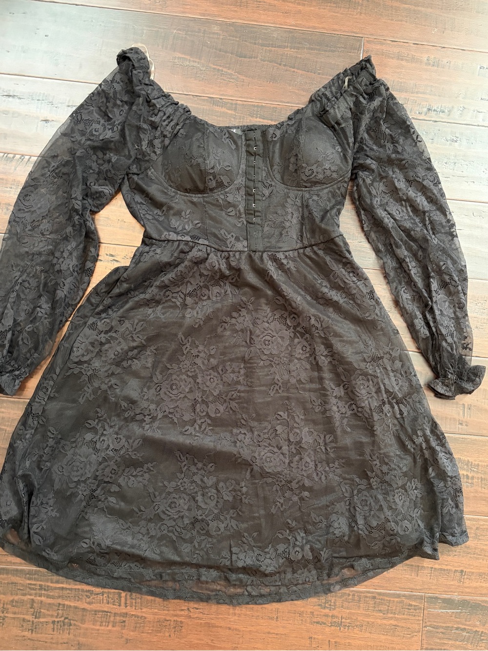 Cosmic Aura Black Lace gothic whimsigoth Off-Shoulder corset mini floral dress
